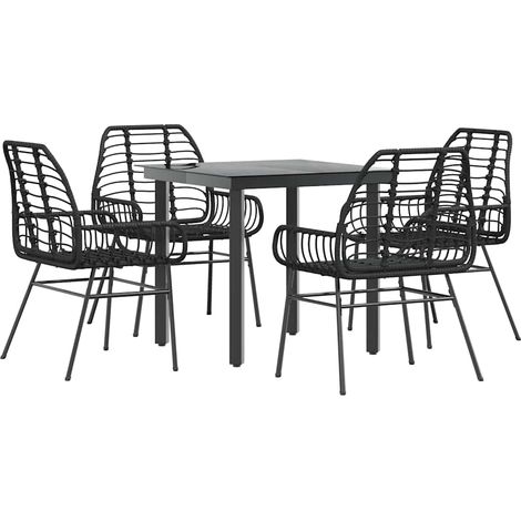 Ensemble à manger de jardin 5 pcs  Mobilier de jardin noir résine tressée verre (1/5)