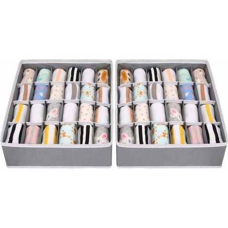 EASYCOMFORT Lot de 2 organiseurs de tiroirs pliables non tissés (gris) pour sous-vêtements, soutien-gorge, chaussettes, compartiment peu encombrant, boîte de rangement pour chaussettes (1/5)