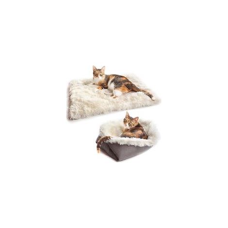 Lit pour chat 2 en 1, coussin et lit, tissu, gris (1/5)