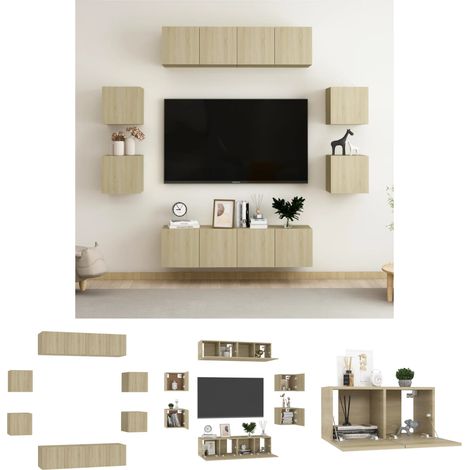 Sonoma-Eiche - vidaXL 8-tlg. TV-Schrank-Set Sonoma-Eiche Holzwerkstoff - Wandhalterung (1/5)