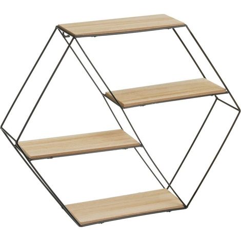 Étagère Murale avec 4 étagères en MDF et métal Noir et Naturel (1/4)