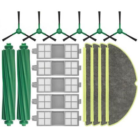 Dieses Zubehörset für den iRobot 205 Saugroboter enthält 2 rotierende Bürsten, 6 Seitenbürsten, 5 Filter und 4 Reinigungstücher. (1/5)