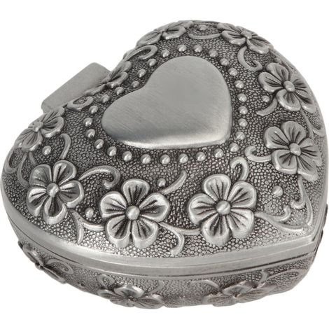 Petite boîte à bijoux de style européen vintage en forme de cœur sculpté de fleurs, en métal, pour broches, bagues et boucles d'oreilles. Organisateur de bijoux en métal. (1/5)