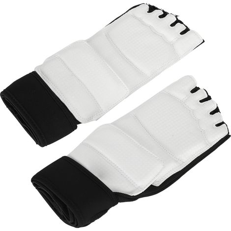 Lot de 2 protège-pieds de taekwondo, protection de cheville pour la boxe, support pour adultes et enfants, entraînement en salle de kickboxing, noir et blanc, taille M (1/5)