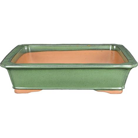 Vaso per bonsai rettangolare in gres smaltato verde 38,5x29,5x8 cm - J060