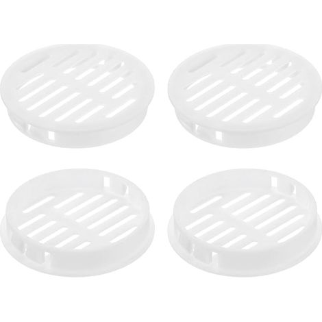 Pack of 4 Round Plastic Ventilation Grilles, Diameter 60 mm, Height 11.3 mm, Air Vents, for Cabinets, Ceilings, Walls, Windows, Radiators, White (1/5)