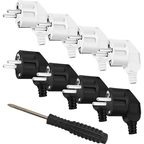 8 Pièces Prise Electrique Male Fiche Electrique Schuko 250V 16A Prise Male + 1 Tournevis Convient aux Appareils Electroménagers aux Luminaires Prises Noir/Blanc (1/5)