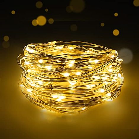 Guirlande Lumineuse 10M 100LED Blanc Chaud - Fil Cuivre Piles, Décoration Intérieure pour Chambre Mariage Fête Noël
