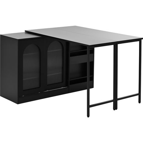 Mesa bar extensible con almacenaje, negra, MDF, 121,5 x 40 x 76,7 cm (1/5)