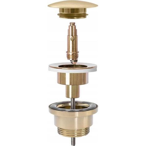 1 - Beckenablauf - Pop-up-Verschluss - Klick-Klack-System - Mit oder ohne Überlauf - Gebürstetes Gold - 4,5 cm (1/4)