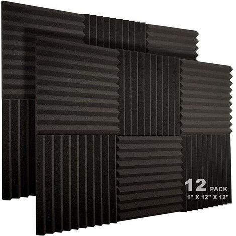 Juego de 12 paneles acústicos, 30,5 x 30,5 cm – 2,5 cm de grosor – Espuma acústica ignífuga – Para estudios y oficinas -Crezuo