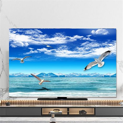 Protective TV Cover, 3D Sand Beach Pattern, 32-80 inch TV Cover, Elastic TV Cover, Dustproof Computer Screen Protector (65 inch, Seagull) (1/5)