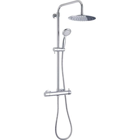 Colonne de douche chromée avec mitigeur monocommande, ensemble de douchette 4 positions, pommeau de douche, flexible 150 cm, extensible 80-140 cm (1/4)