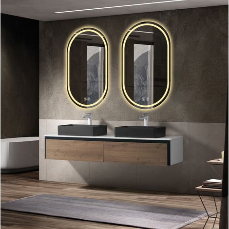 Specchio LED intelligente ovale da bagno 60x90 cm argento antiappannamento – MEUBLIV (1/5)