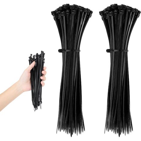 100 Kabelbinder, 200 mm x 4,8 mm, schwarzes Nylon, 21 kg Bruchfestigkeit, für Kabel, Garten und Haushalt (1/5)