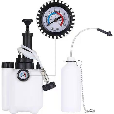 3-Liter-Bremsenentlüfter, Bremsflüssigkeitswechsler mit 1-Liter-Bremsenentlüfterflasche und Standard-E20-Adapter, Bremsenentlüfter-Set für die meisten Modelle in Europa erhältlich.