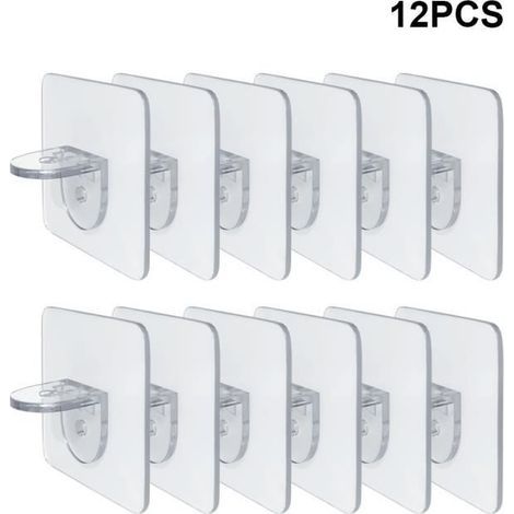 12 pièces chevilles de support d\'étagère adhésives sans poinçon clair placard armoire étagère chevilles cintres muraux-Ywey (1/5)