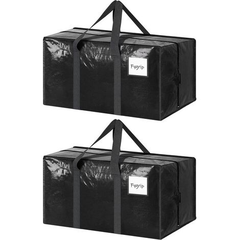 Sacs de déménagement tissés, sacs de rangement renforcés grande capacité, bleus, lot de 6, pour bagages et vêtements, noirs (lot de 2) (1/5)