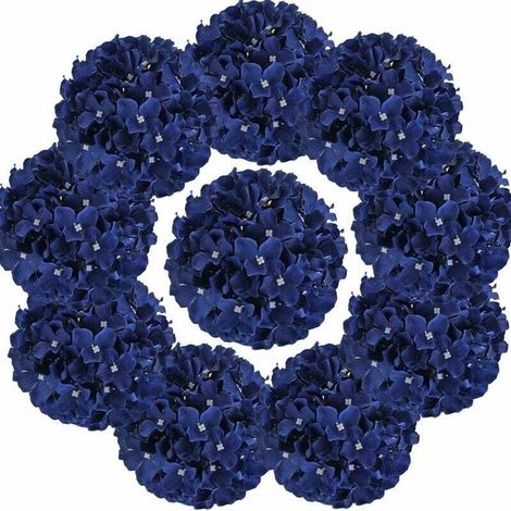 10 têtes de fleurs d'hortensia artificielles en soie avec tiges (bleu royal) (1/4)