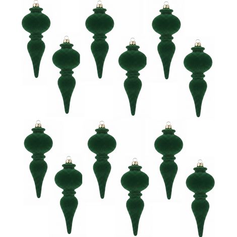 12 Palline Pendenti 17cm Grandi per Albero di  Natale Verde Antico Velluto  particolari Decorazioni Eleganti addobbo  Gancio in Oro (1/5)