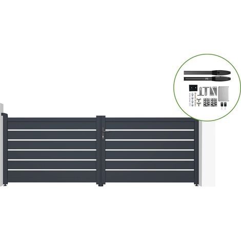 Portail battant électrique gris VOGEL 350x120cm + Motorisation HICKER B200 (1/4)