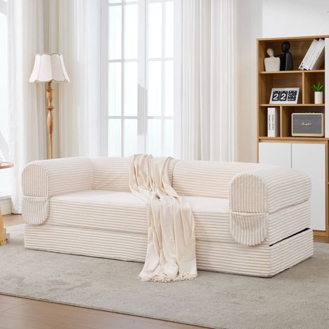 Ensemble canapé modulaire velours côtelé 1+2 places, banquette moelleuse sans cadre, assise épaisse en tissu rayé, sofa d'angle design pour salon, chambre, appartement (1/5)