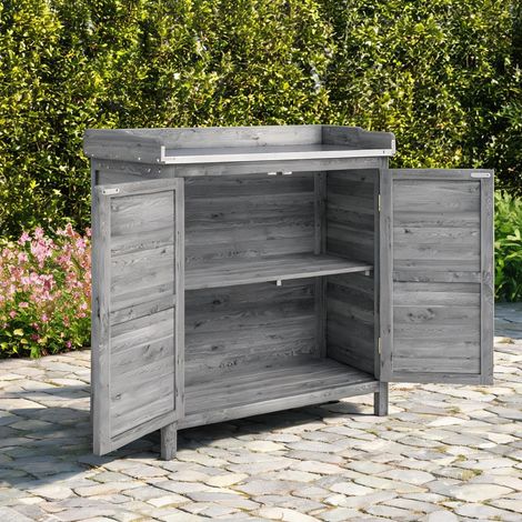 Armoire de jardin gris ardoise avec plan de travail en métal (1/5)
