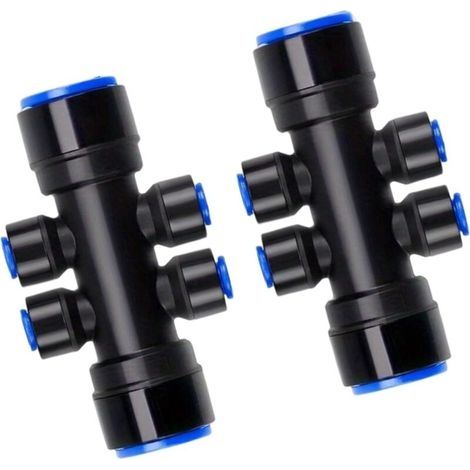 Répartiteur d'irrigation goutte à goutte à 6 voies 6 voies 6,35 mm - Contrôle du débit d'eau - Raccord rapide - Tuyau de poussée d'eau - Accessoires d'irrigation pour la maison et le jardinage (1/5)