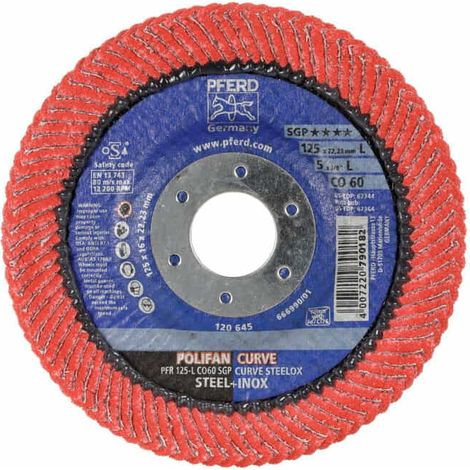 Fächerscheibe POLIFAN CO SGP CURVE STEELOX D.125mm K.60 kon.INOX/Stahl M PFERD