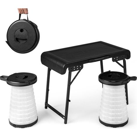 3-Piece Folding Table Stool Set with a Camping Table & 2 Retractable LED Stools (1/5)