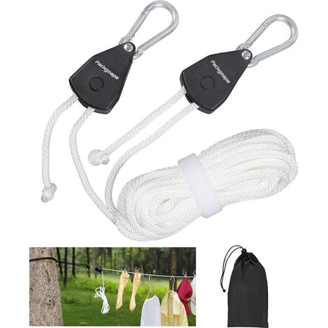 Corde à linge de voyage rétractable portable avec poulies et mousquetons robustes, corde de séchage coupe-vent pour extérieur, camping, voyage, utilisation intérieure (blanc, 5,8 m de long) (1/5)