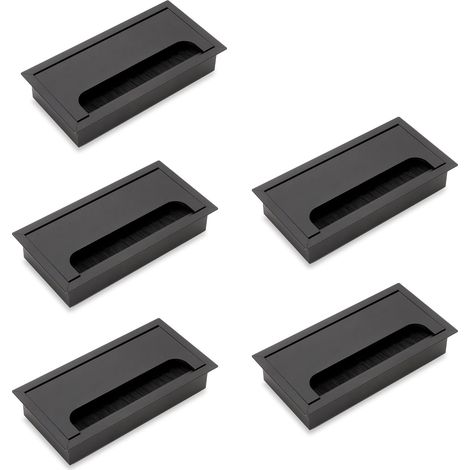 Emuca Lotto di 5 passacavi da tavolo Quadrum, rettangolare, 159x80mm, da incasso, Alluminio, Verniciato nero