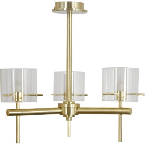 Forum Spa Gene Satin Brass/Clear 370mm 3 Lamp Cylinder Ceiling Light - SPA-31726-SBRS (1/5)