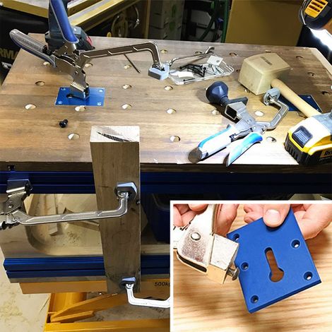 Pince de verrouillage pour fixation de table de travail du bois, outil de fixation de plaque monté, bleu (1/5)