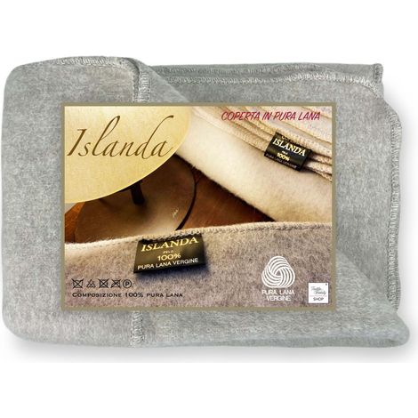 COPERTA ISLANDA in vera pura LANA vergine morbida e calda GRIGIO Melange 1 PIAZZA (1/5)