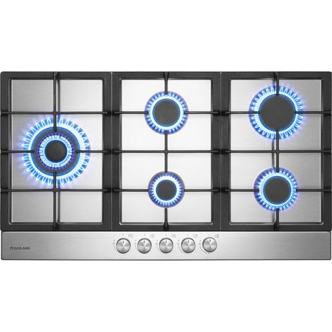 GASLAND Plaque de Cuisson à Gaz Naturel/Butane/Propane encastrée, Acier inoxydable - GH2905SS1FC - 5 Foyers - 10400W - Avec supports Wok/Moka