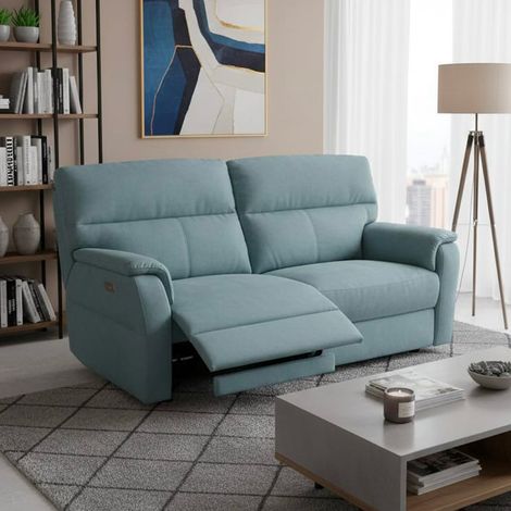 Divano Relax 3 Posti Alice con 2 Recliner Elettrici in Tessuto Idrorepellente Azzurro (1/5)