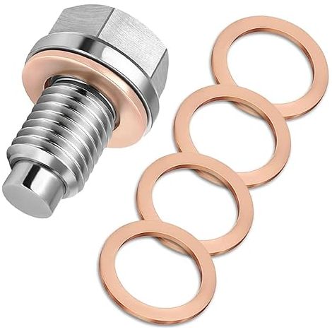Magnetische Ölablassschraube M14x1,5, magnetische Ölwannen-Ablassmutter und -schraube aus Edelstahl, mit 5 Messingscheiben, auslaufsicher. (1/4)
