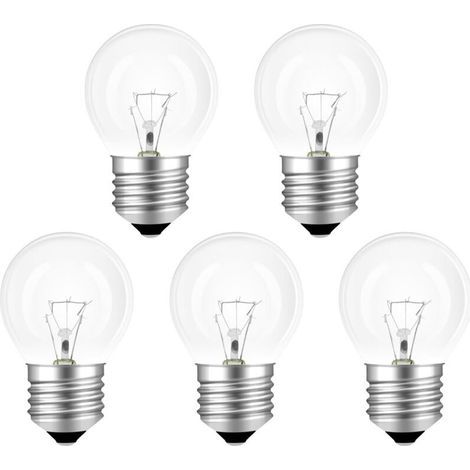 E27-Ofenlampe, hitzebeständig bis 300 °C, dimmbar bis 230 V, E27 G45, 400 lm, warmweiß (2700 K), 45 mm, geeignet für Backöfen, Mikrowellen und Kronleuchter, 5er-Pack (1/5)