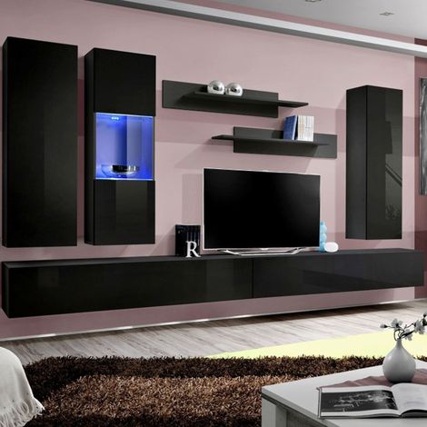 Ensemble Meuble TV Mural "Fly E5" 320cm Noir (1/5)