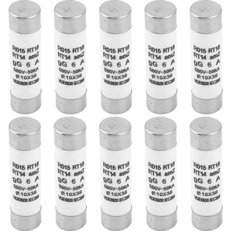 Cartouche fusible 10x38 380-500VAC 6A – Lot de 10 fusibles cylindriques à haut pouvoir de coupure avec voyant indicateur (1/5)
