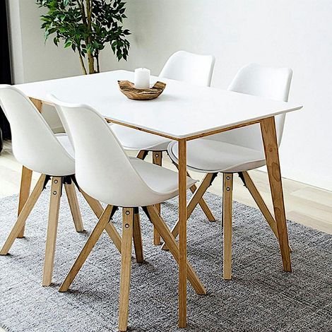 Table à manger blanche pieds bois 4 pers. 120 cm OTTA