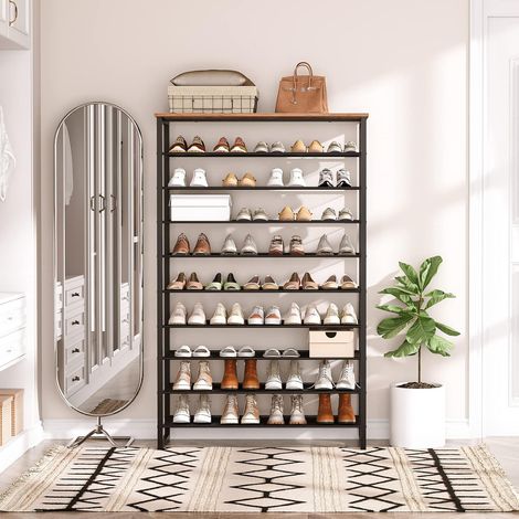 Schuhregal mit 10 Ebenen, 100cm Schuhschrank hoch, Schuhablage, Metall, für 40-50 Paar Schuhe, Platz Sparen, für Flur, Wohnzimmer, HOOBRO EBF171XJ01 (1/5)