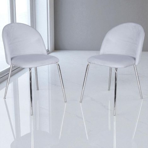 Sedia da pranzo in velluto Grigio Perla con gambe in metallo Cromo - PARIS 2 sedie (1/5)