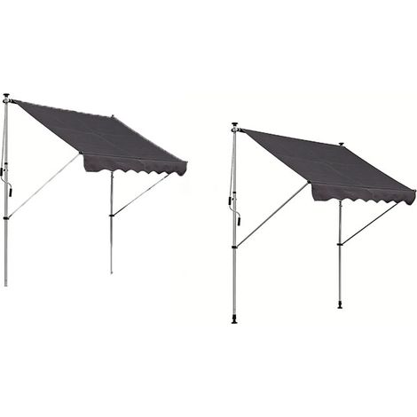 2er-Set  gelenkarmmarkise Klemmmarkise höhenverstellbar 200x150cm Grau Aluminium für Balkon & Terrasse