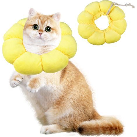 Collerette Chat en Coton Suédé Respirant, Collier de Protection Chat Tournesol, Collerettes pour Chats, Tour de Cou Doux, pour Chatons Petits Anti Lechage Après Chirurgie, Ajustable14-22cm(M) (1/5)