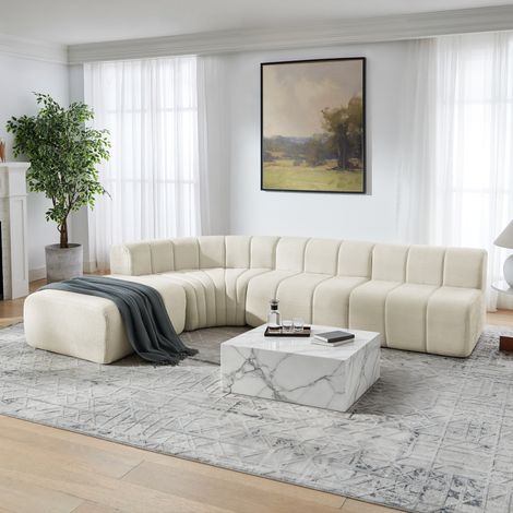 Canapé d'Angle Modulable Compressé 4 Places 283x198x64,7 cm, Modules Libres Utilisables en Pouf, Table ou Siège, Chenille Beige (1/5)