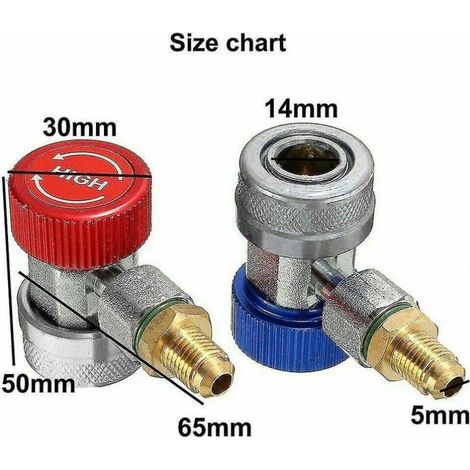 2 pièces R134a vers adaptateur de connecteur rapide de climatisation connecteurs de gaz de collecteur haut et bas (bleu + rouge) (1/4)