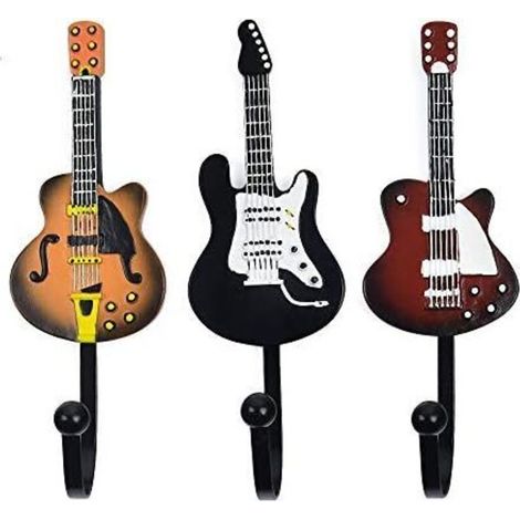 Pack of 3 Wall Mounted Hanger Bathroom Towel Rack Guitar Shape Vintage Resin Hooks (B-Guitar) (1/5)