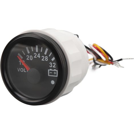 52-mm-Zeigervoltmeter 9–32 V DC, hohe Genauigkeit, schnelle Reaktionszeit, Hintergrundbeleuchtung, schwarzes Zifferblatt, schwarze Lünette, geeignet für Wohnmobile, Yachten, Fischerboote und Schiffe (1/5)